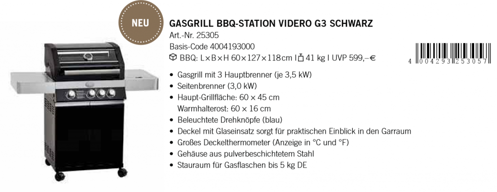 Gasgrill Station Videro G3 Schwarz