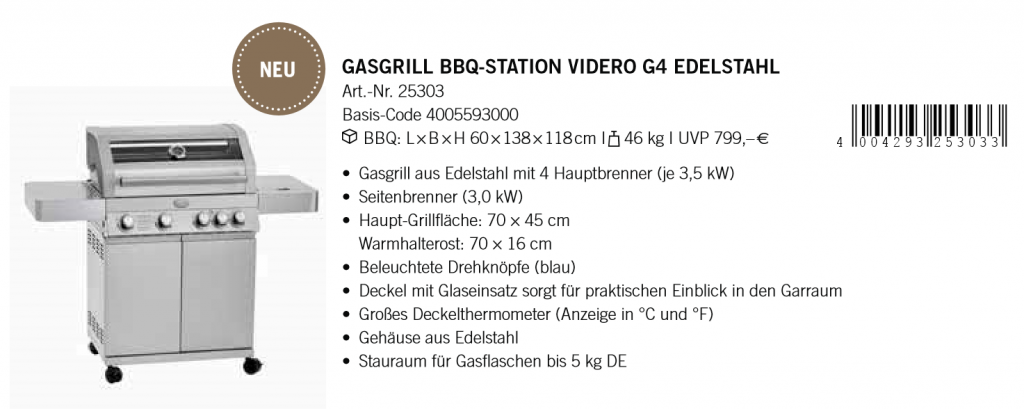 Gasgrill Station Videro G4 Edelstahl