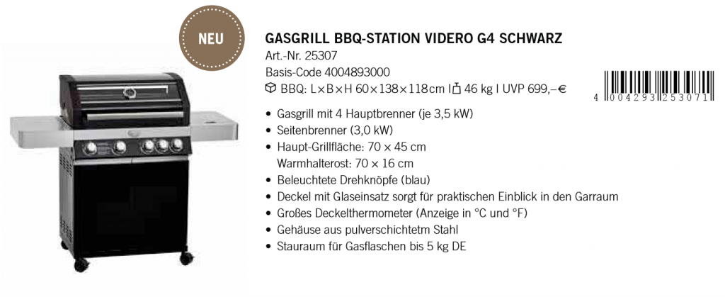 Gasgrill Station Videro G4 Schwarz